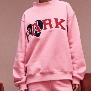 Parke Pink Mock Neck Sweatshirt Heart Logo Graphic Pullover Cozz